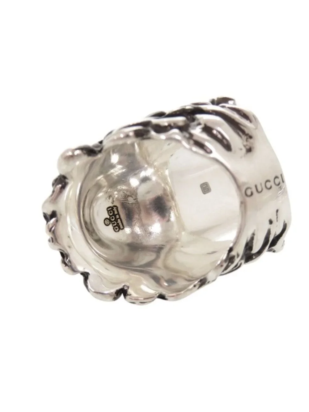 Gucci Lion Head Metal Stone Silver Ring
